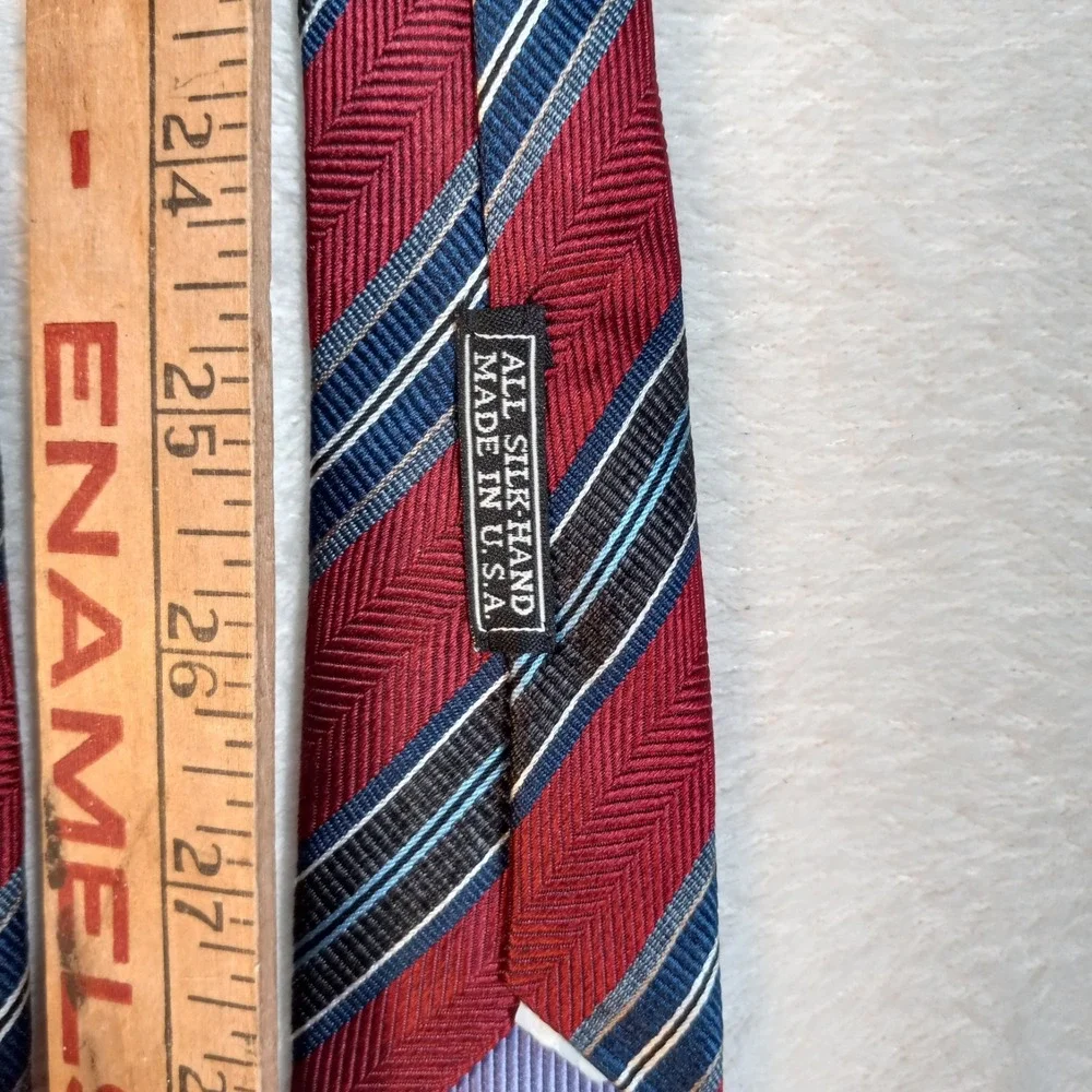 JZ Gallery Collection Striped SILK Tie Red blue grey ALL SILK-HAND MADE IN U.S.A